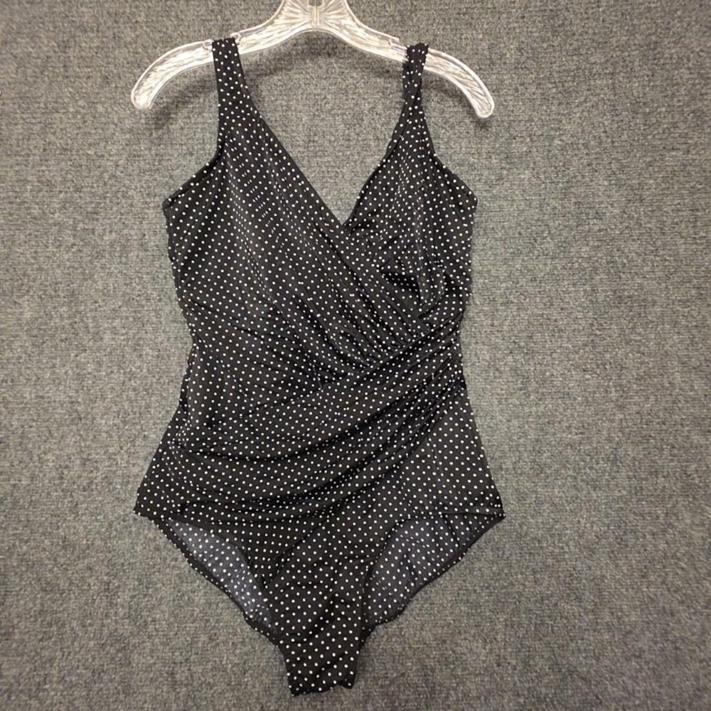Miraclesuit Swimsuit Womens Size Medium Black Polka Dot One Piece Slimming
